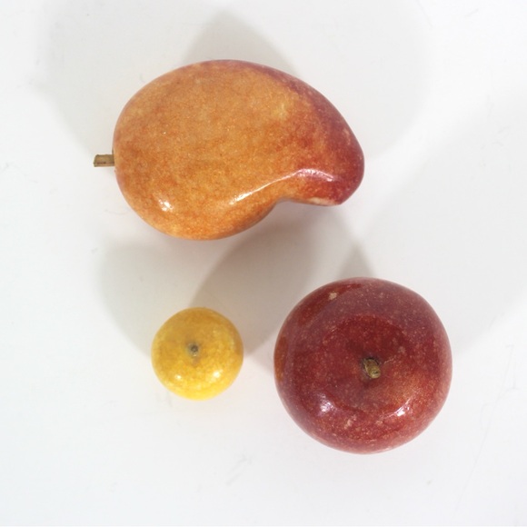 Vintage Summer Fruit Carved from Stone Apple Mango Plum, Set of Three - Picture 3 of 10